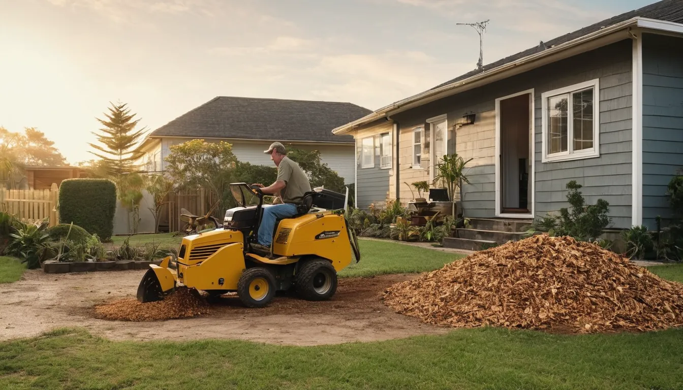 A stump grinding job near a home in the Sacramento area